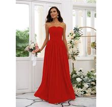 2024 A-Line Chiffon Strapless Long Red Bridesmaid Dress