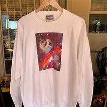 Boutique 9 Vintage 90S Sweatshirt Cat Promo Galaxy Print Funny - Men | Color: White | Size: M