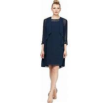S.L. Fashions Women's Chiffon Tier Jacket Dress With Beaded Neck And