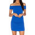 Susana Monaco Dresses | New Bright Blue Jersey Stretch Knit Dress With Ruched Sides | Color: Blue | Size: L