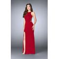 La Femme - 24432 Halter Style Beaded Strappy Sheer Midriff Prom Dress