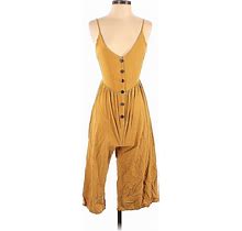 One Clothing Jumpsuit Plunge Sleeveless: Tan Print Jumpsuits - Women's Size Small