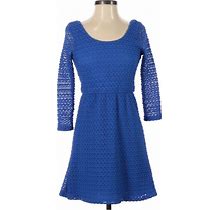 Blue Rain Casual Dress - A-Line: Blue Print Dresses - Women's Size Small