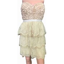 Minuet Petite Dresses | Minuet Lace And Ruffled Strapless Dress Size Med. | Color: Cream | Size: M