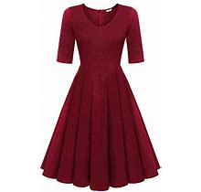 ELESOL Women's Swing Dress Red Fit And Flare Cocktail Knee Length Dress Plus Size, Wine Red/XXL