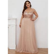 Ever-Pretty Plus Size Long Sequin Special Occasion Dress Cocktail Dress In Rose Gold Size 18
