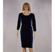 Nine West Dress Size Xsmall Black Blue 3/4 Sleeve Knee Length Sheath Dress NEW