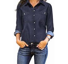 Chainscroll Denim Shirt For Women Button Down Chambray Jean Shirt Long Sleeve Blouse Tops