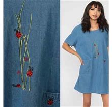 Blair Womens 2Xl 100% Cotton Chambray Artsy Cottage Embroidery