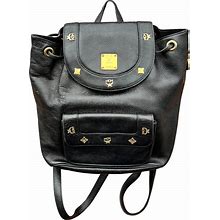 MCM Backpack Black Leather Gold Rucksack Bag Studs Authentic