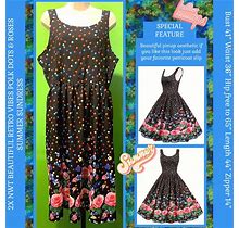 Simple Flavor Dresses | Nwt 2X Spring & Summer Dress Black W Rainbow Dots &Pink Roses Midi Sleeveless | Color: Black | Size: 2X May Run Small, See Measurements