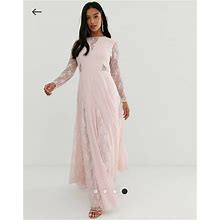 Petite Maxi Dress With Long Sleeve Lace