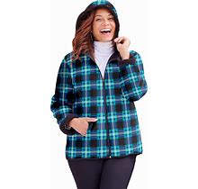 Plus Size Women's Printed Fleece Coat With Sherpa Lining By Catherines In Midnight Teal Plaid (Size 1X)