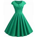 Loopsun Womens Summer Dresses, Casual V-Neck Short Sleeve Solid Fashion Sexy Midi Dress Green
