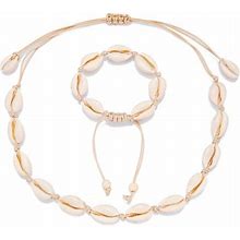 Starain White Shell Necklace Bracelet For Women Adjustable Puka Beach Seashell Choker Set