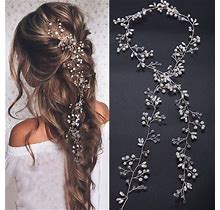 Denifery Bridal Rose Gold Extra Long Pearl And Crystal Beads Bridal Hair Vine Wedding Head Piece Bridal Accessories (Rose Gold)