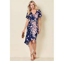 Women's Floral Print Wrap Dress - Navy Multi, Size M By Venus