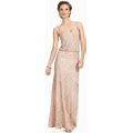 Adrianna Papell Dresses | Adrianna Papell Womens Beige Gown Spaghetti Strap Blouson Dress Petites 12P | Color: Tan | Size: 12P