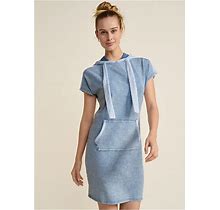 Women's Stone Wash Hooded Dress - Blue & White, Size L By Venus