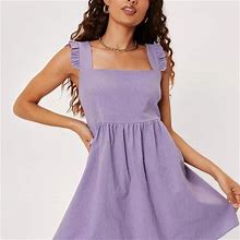 Nasty Gal Dresses | Nasty Gal Ruffle Square Neck Smocked Dress 0 Petite Purple Lilac | Color: Purple | Size: 0