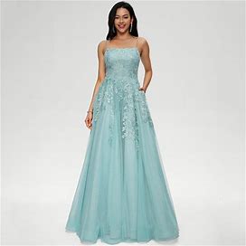 JJ's House Ball-Gown Princess Straight Floor-Length Tulle Formal Dress With Sequins Appliques Lace