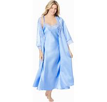 Plus Size Women's The Luxe Satin Long Peignoir Set By Amoureuse In French Blue (Size 5X) Pajamas