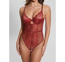 GUESS Elenora Wired Lace Bodysuit - Red - M