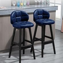 Blue Bar Height Set Of 2 Bar Stools PU Leather Rustic Tufted Curved Back
