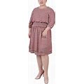 Ny Collection Plus Size 3/4 Sleeve Dobby Smocked Waist Dress - Pristine Purple Square