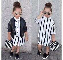 Fashion Girl Striped Toddler Kid Dress Long Sleeve Buttons Shirt Dresses
