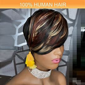 Pixie Cut Wigs For Women Short Cut Human Hair Bob Brazilian Virgin Real Human Hair Wigs Black Layered Blond Brown 1B/33/27 Side Part Haircut,Temu