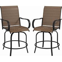 Outsunny 360° Swivel Outdoor Bar Stools Set Of 2, Bar Height Chairs W/ Armrests, Tan