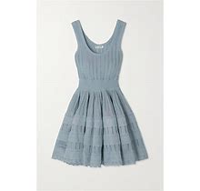 Alaia Ribbed Pointelle-Knit Mini Dress - Women - Blue Dresses - L