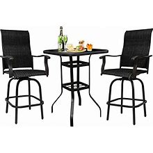3 Piece Height Outdoor Patio Swivel Bar Set, High Top Table And 2 Bar Stools, Textilene Patio Bar Table And Chairs Set, All-Weather Outdoor Furniture