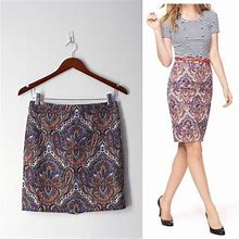 J Crew Pencil Skirt In Paisley Print Size 00 Lined High Waist