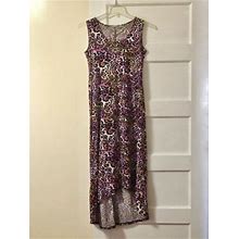 Ny Collection Maxi High Low Dress M Multicolored Leopard Print