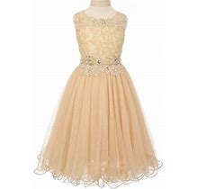 Lace Embroidered Design See Through Waistline Flower Girls Dresses Big Girl Champagne 10 CC 5010