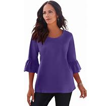 Roaman's Women's Plus Size Bell-Sleeve Ultimate Tee - 22/24, Purple