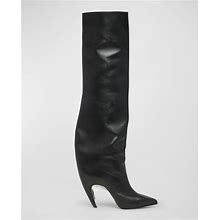 Alexander Mcqueen Armadillo Leather Over-The-Knee Boots, Blacksilver, Women's, 38EU, Boots Over-The-Knee Boots