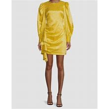 $375 One33 Social Women's Yellow Leopard Jacquard Draped Mini Dress Size 4