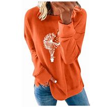 Cymmpu Women's Round Neck Trendy Shirts Casual Loose Pullover Fall Clothing 2023 Outfits Clothes Spring Sweatshirt Long Sleeve Jumper Tops Dandelion G