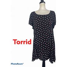 Torrid Tops | Torrid Black Heart Print Short Sleeve Baby Doll Top/Dress Size 2 Euc | Color: Black/Red | Size: 2X