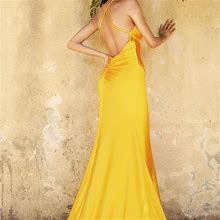 Cinderella Dresses | Marigold Fitted Stretch Gathered Waistband Sheath Satin Party Dress Cd236 | Color: Gold/Yellow | Size: Various