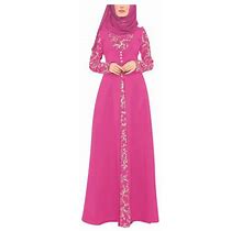 Hgwxx7 Summer Dresses For Women Stylish Plus Size Women Dress Kaftan Arab Jilbab Abaya Lace Stitching Maxi Dress