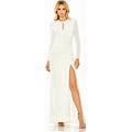 Mac Duggal Women's Ieena Long Sleeve Keyhole Draped Gown - White