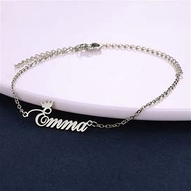 Customized Female Crown English Name Design Anklet Stainless Steel Jewelry, Jewels Simple Leisure Style Personality Female Foot Chain,Temu