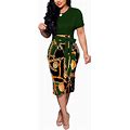 Women's Bodycon Dress Midi Work Casual Floral Prints Pencil Dresses With Belt