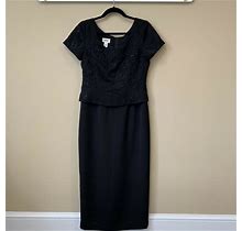 Talbots Petite Vintage Black Short Sleeves Beaded Embroidered Midi Dress Size 6P