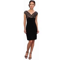 Adrianna Papell Black Lace Banded Tiered Knee Length Cocktail Dress