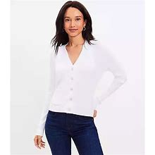 Loft Mixed Ribbed Pocket V-Neck Cardigan Sweater Size XS White Women's